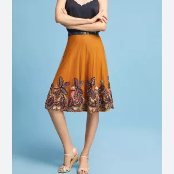 Anthropologie Bhanuni by Jyoti Sita Tulle Skirt Dark Yellow Embellished Sz 2 NEW - Picture 1 of 16